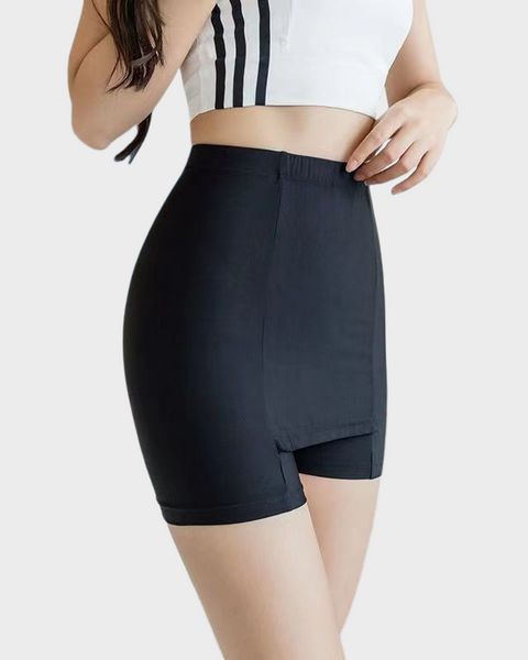 Black shaping slip shorts for women