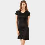 Black short sleeve silk full slip Black / M