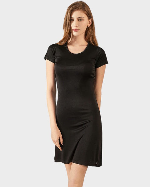 Black short sleeve silk full slip Black / M