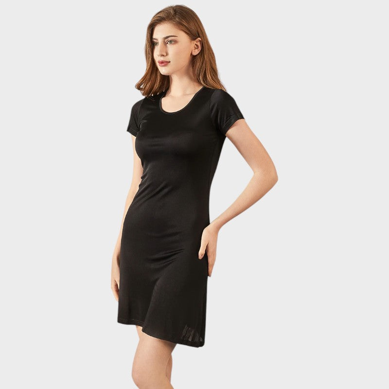 Black short sleeve silk full slip