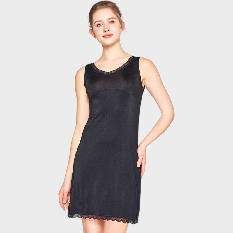 Black silk slip dress