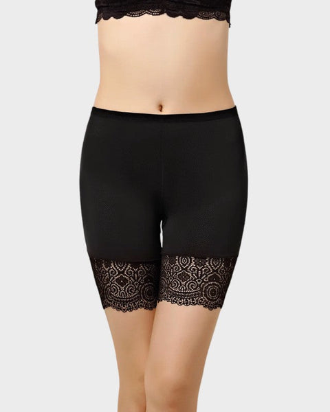 Black thin lace half slip shorts Black / One size (60 - 95kg)