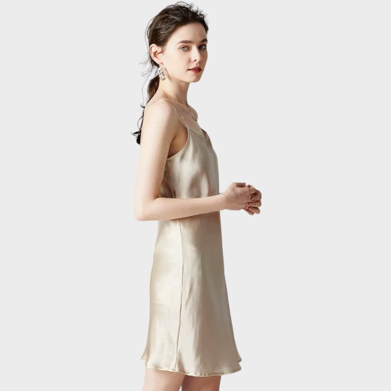 Nude silk slip under the dress