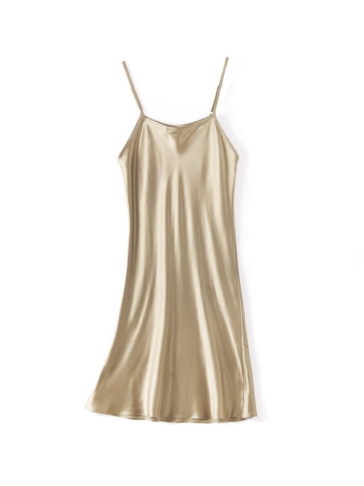 Nude silk slip under the dress