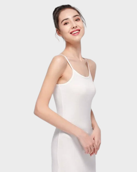 White mid length slip under the dress