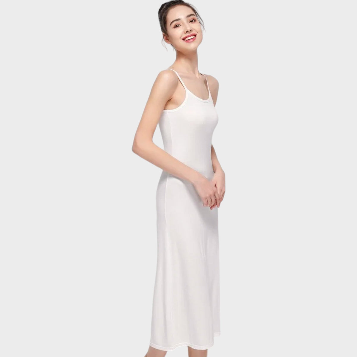 White mid length slip under the dress